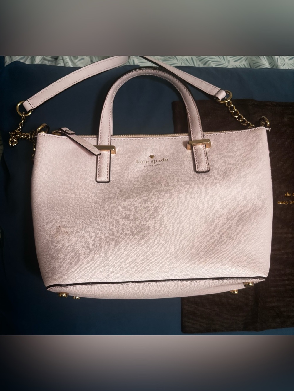 kate spade Light Pink Saffiano Leather Satchel with Chain Strap